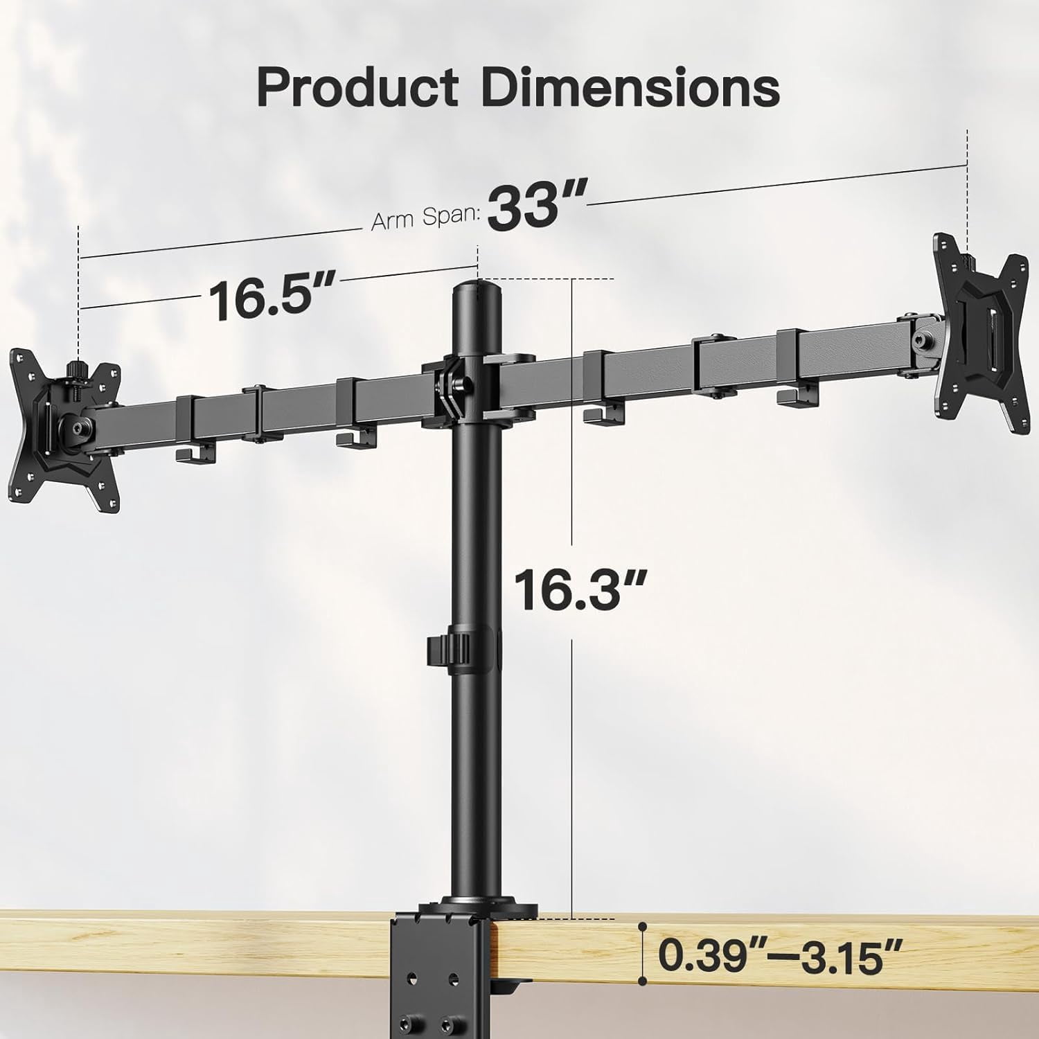 Dual Monitor Desk Mount for 13-34 Inch Screens  to 26.5 lbs, Fully Adjustable Heavy-Duty Stand with C-Clamp & Grommet Base