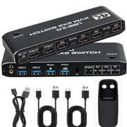 SENCKIT Dual Monitor HDMI KVM Switch for 2 Computers, 4K 60Hz, USB 3.0 Hub, EDID, Audio, Hotkey and Remote Switching