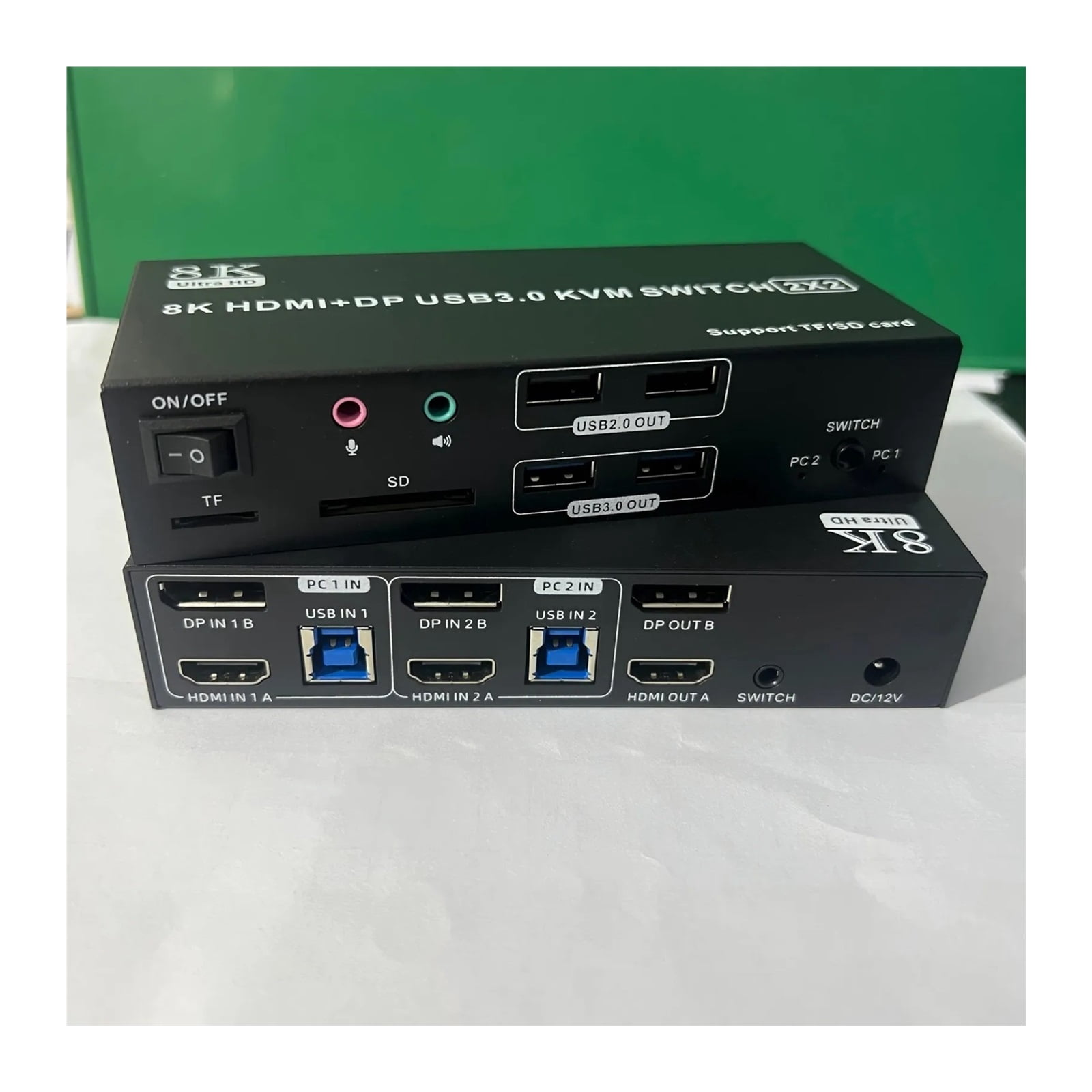 Dual Monitor KVM Switch 4K120Hz 2x2 USB 3.0 DP KVM Switch 2 in 2 out 8K60Hz Mixed Display 2 Monitor 2 Computer,SD TF Ports