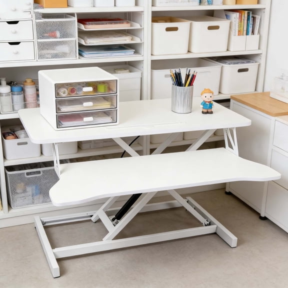 Dual Monitor & Laptop Stand Up Desk, 17" Wide Height Adjustable Computer Desk | Sit Stand Table Converter & Ergonomic Home Office Workstation