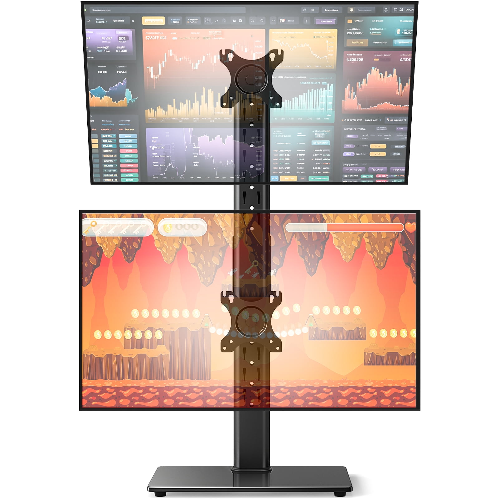 Dual Monitor Mount, 360° Rotation Dual Monitor Fits Two 13-38 in Computer Screens with ±70° Swivel, Tilt, Height Adjustable Tabletop Desk Mount Stand