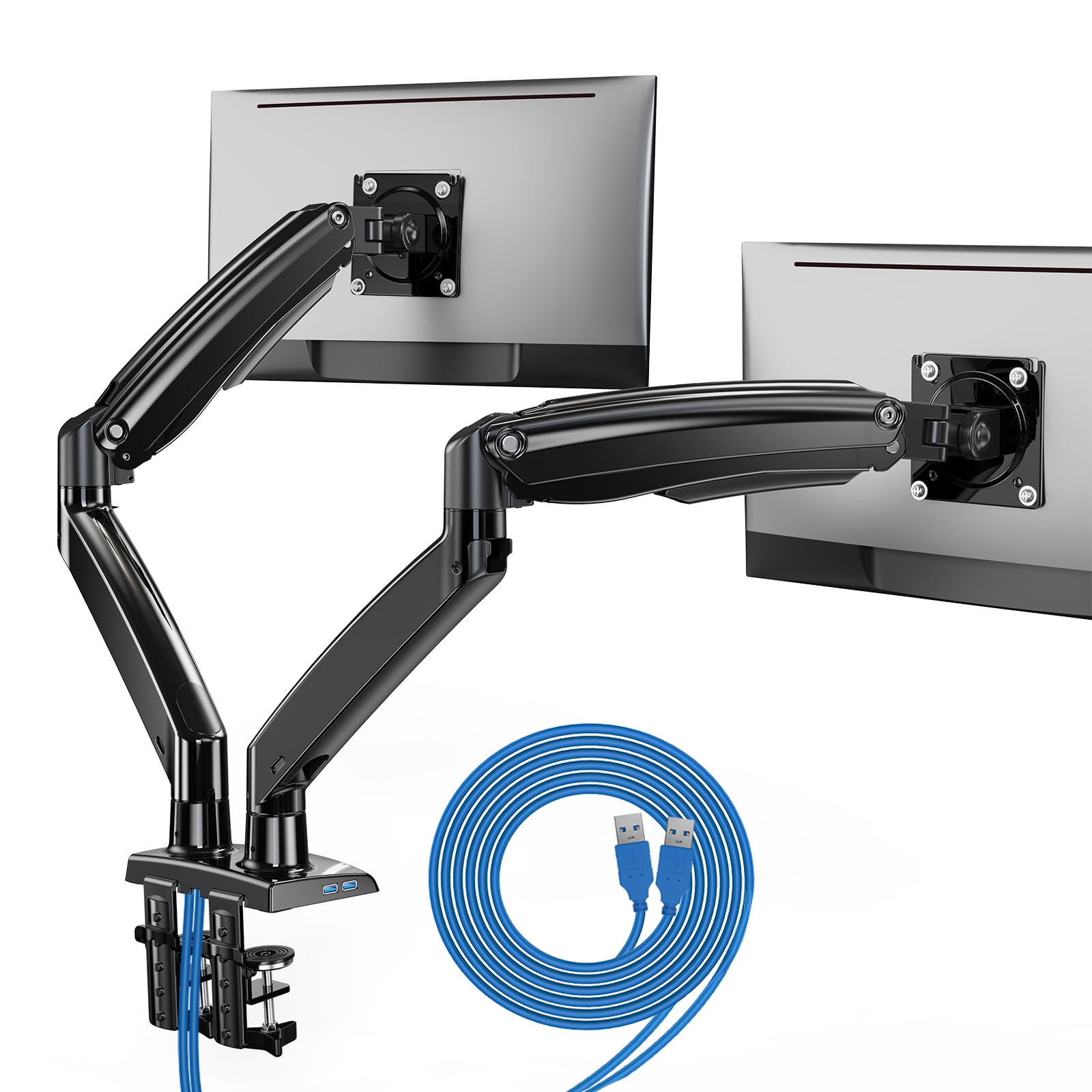 Dual Monitor Mount Desk Stand for 13-35 Screens inch Height Adjustable with  Clamp/Grommet Base&USB, Each Arm Hold up to 26.4lbs 