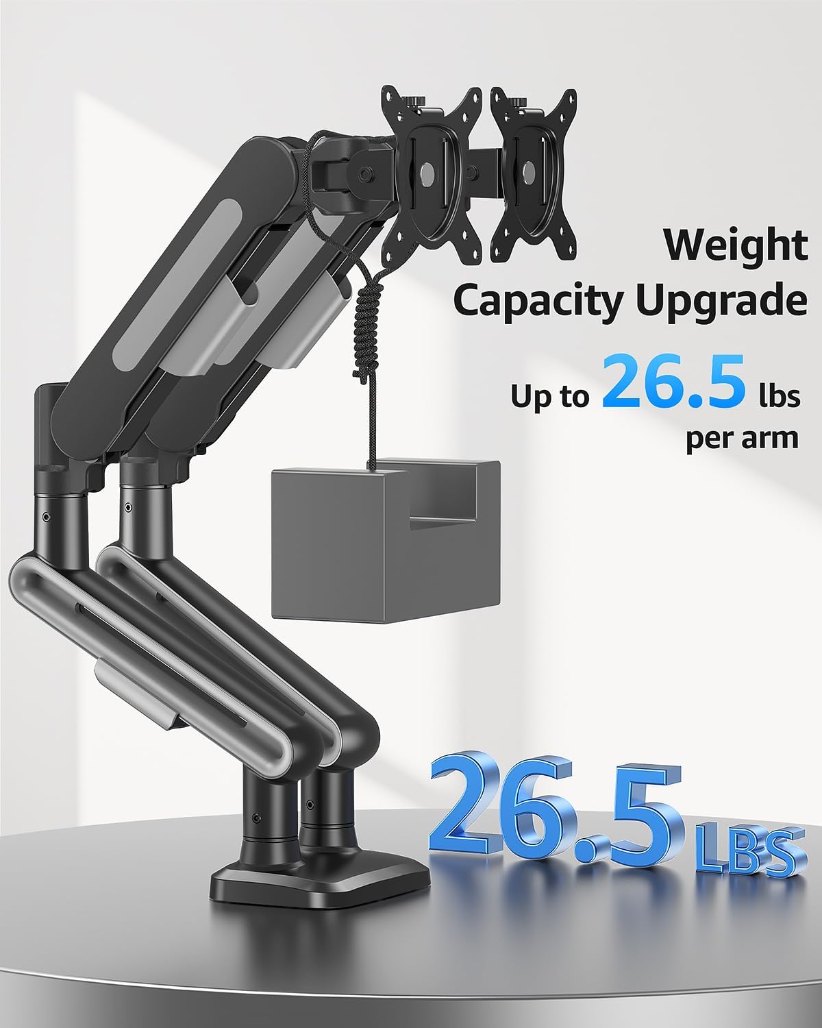 Dual Monitor Mount Holds 4.4-26.5lbs Heavy Duty Arm for 39 37 34 32 27inch Height Adjustable Desk Stand with C-Clamp Grommet Base
