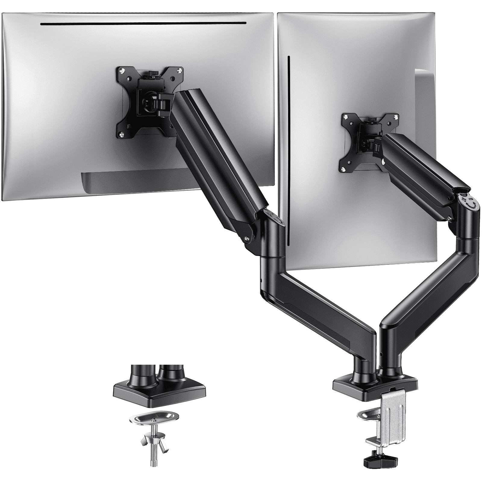 Dual Monitor Mount Stand for 13”-33" Screens, 360° Heavy Duty Adjustable Gas Spring Arm Desk Mount with Tilt, Swivel, Rotation, VESA 100x100, 75x75, Holds Up to