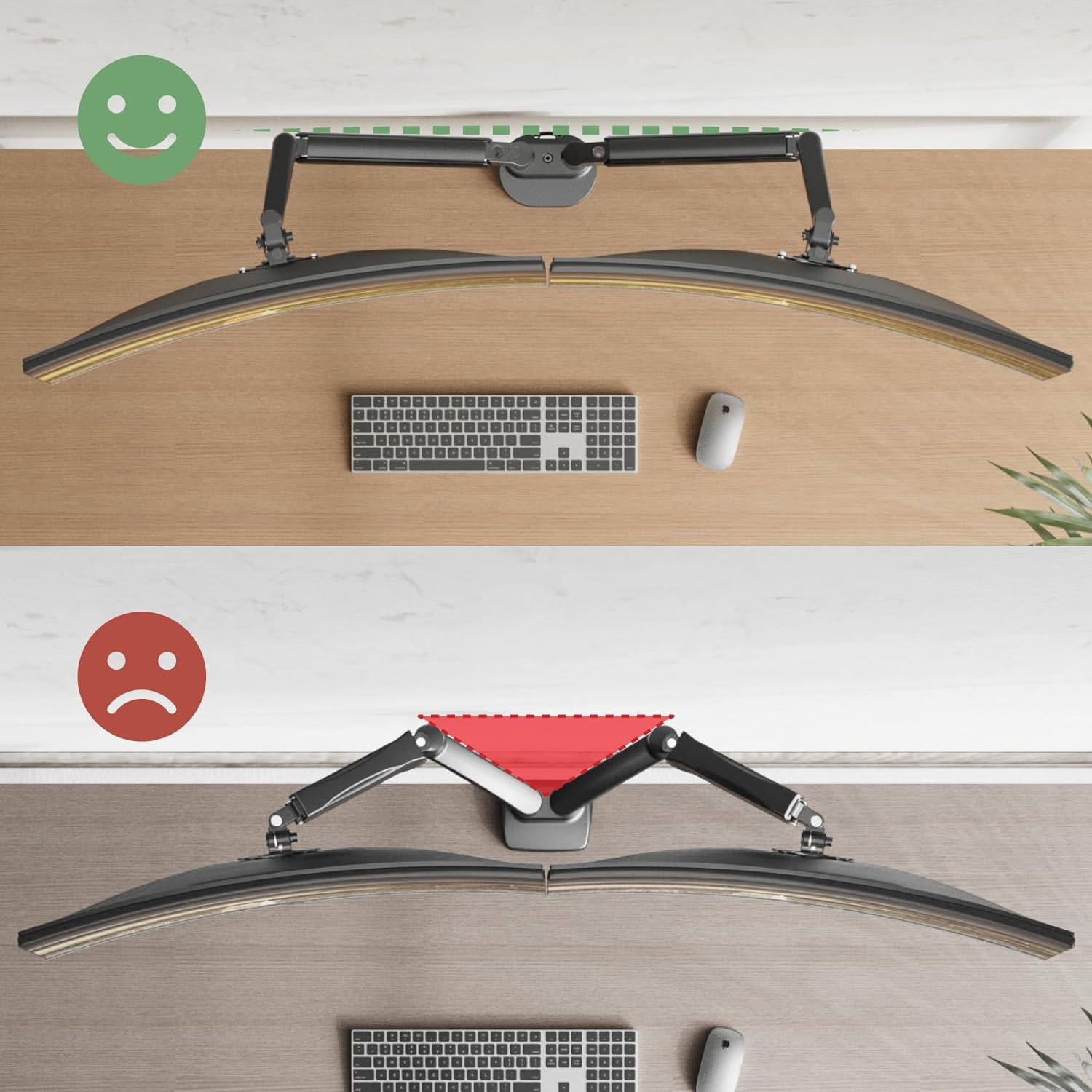 Dual Monitor Mount for Two Ultrawide Screens 13-34 Inch, Full Motion Gas Spring Arms with VESA 75/100mm, Desk Clamp & Grommet Base,  Management, Holds  to 26.4lbs Each