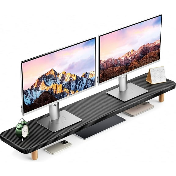 Dual Monitor Stand 39Inch Large Wood Monitor Stand Riser, Holds 220lbs Ultra Strong Support for 2 Monitor/Laptop Computer/TV/PC/Printers, Desk Organizer for Gamming Room&Office,