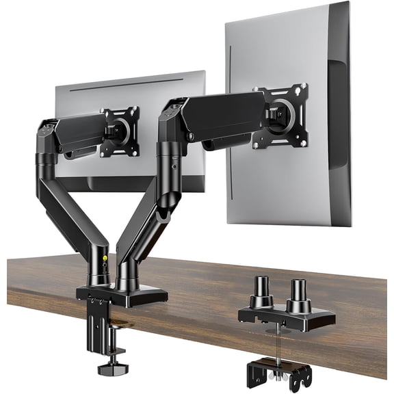 Dual Monitor Stand, Adjustable Desk Mount for 1732 Computer Screens, Full Motion VESA 75x75/100x100 with C-Clamp & Grommet Aluminum Base, Each Arm Holds 4.4 to 20 lbs AX09DB201