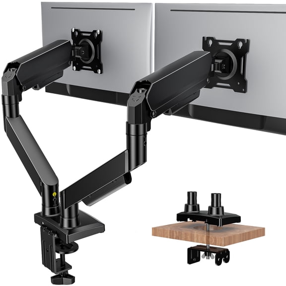 Dual Monitor Stand Adjustable Monitor Desk Mount for 1732 Computer Screens, Full Motion VESA Pattern 75x75/100x100 with C-Clamp & Grommet Aluminum Base, Each Arm Holds 4.4 to 20 lbs HD09B-201