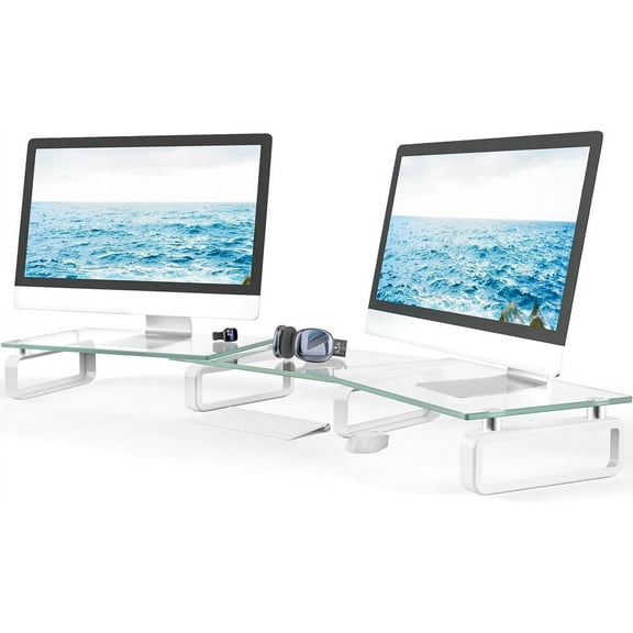 Dual Monitor Stand, Computer Monitor Stand, Desktop Organizer, Monitor Stand Riser for PC, Computer, Laptop Clear HD02T-301