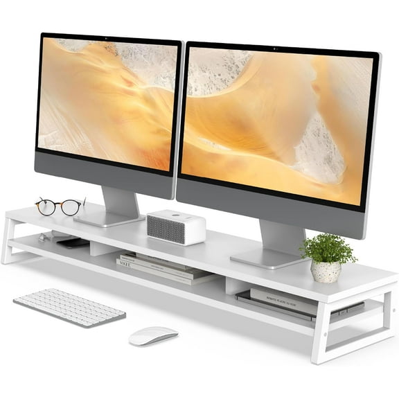 Dual Monitor Stand for Desk, 42.5in Large Monitor Riser for 2 Monitors, 2 Tier Computer Office Desk Top Shelf, Desktop Storage Stand for Laptop, PC, Computer, Printer