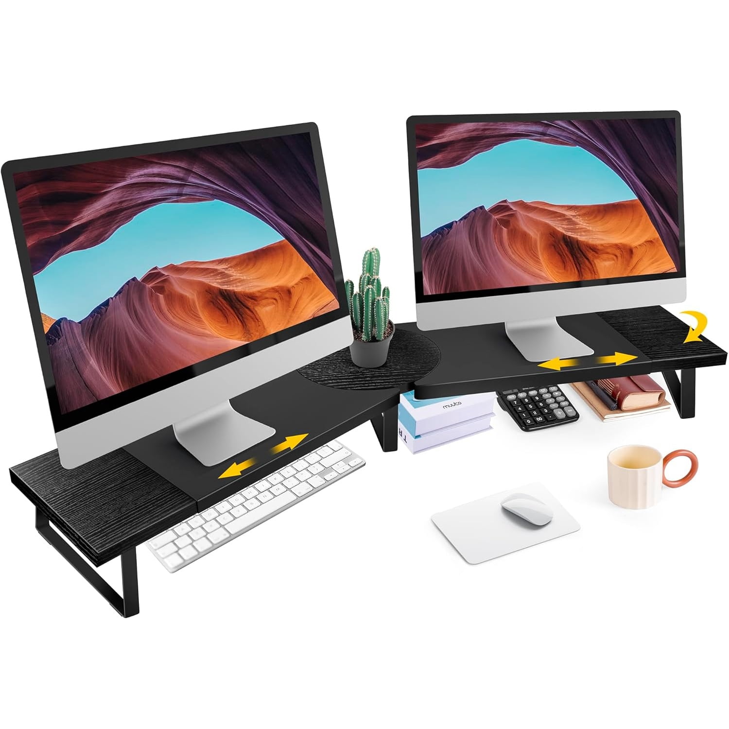 Dual-Monitor Stand for Desk - Large Adjustable Length and Angle Riser ...