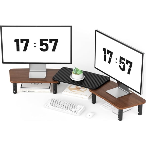 Dual Monitor Stand For Desk,Adjustable Height Long Wood Computer Riser For Computer,Laptop,Printer,TV