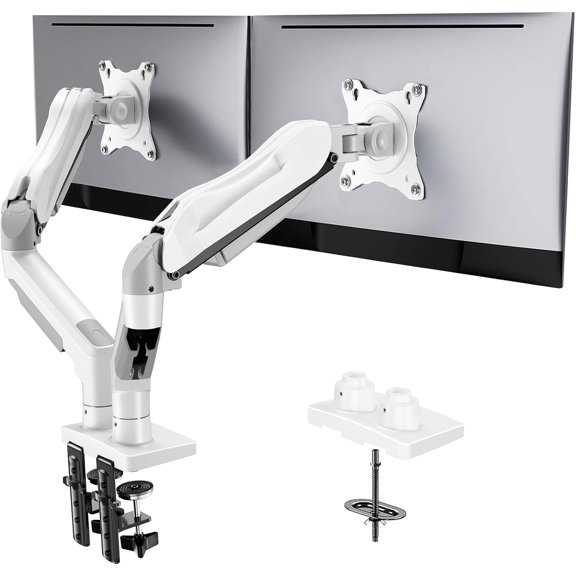 Dual Monitor Stand, Fully Adjustable Gaming Monitor Desk Mount for Computer Screens, Full Motion with C-Clamp & Grommet Base, Each Arm Holds