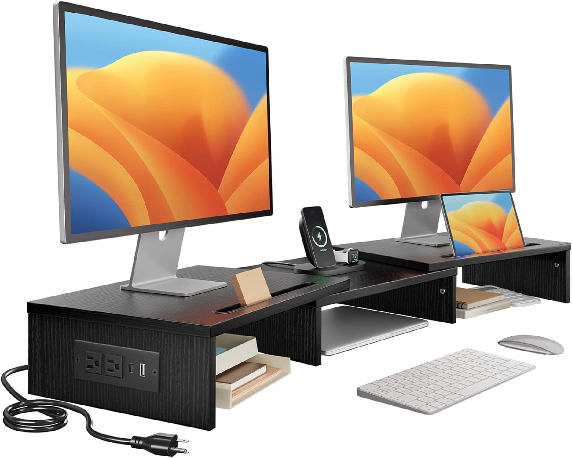Dual Monitor Stand -Monitor Stand with USB ports ,Adjustable Length and ...