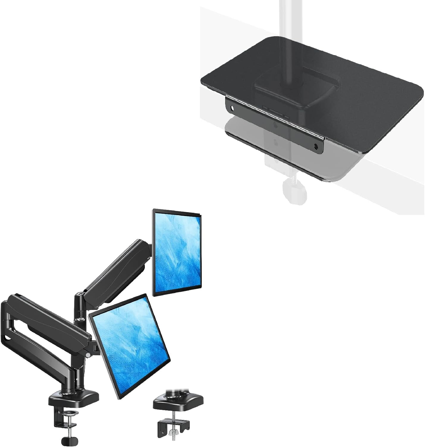 Dual Monitor Stand Mount for Glass Desk, with Desk Reinforcement Plate