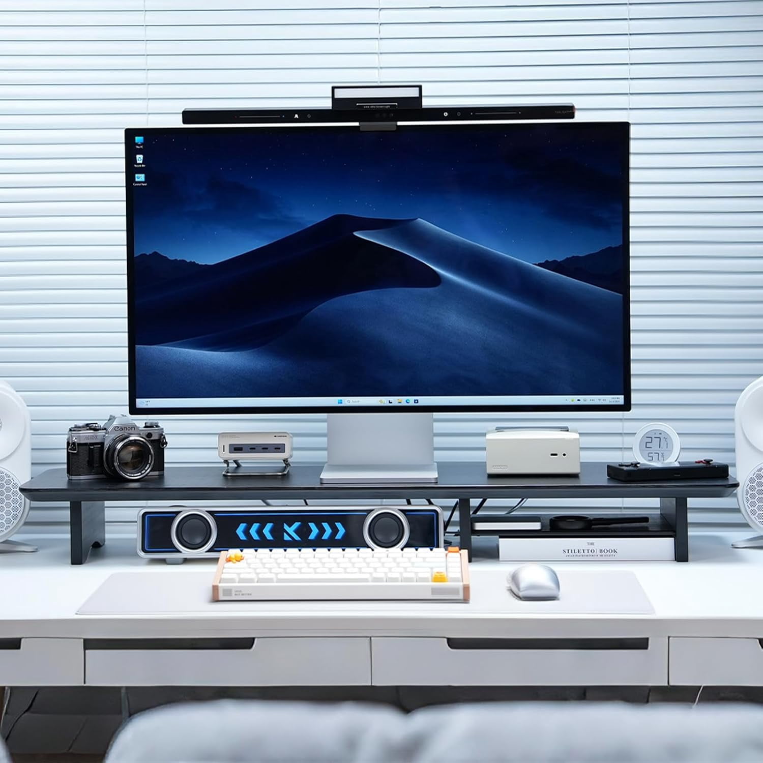Dual Monitor Stand Riser, 2-Tier Desk Monitor Riser for Two Monitors, Supports Computer Monitor, Printer, Heavy TV up to 300 lbs