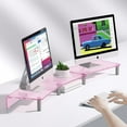 thumbnail image 1 of Dual Monitor Stand Riser, 3-Layer Pink Acrylic Desk Organizer with -Slip Pads for 2 Screens, 1 of 6