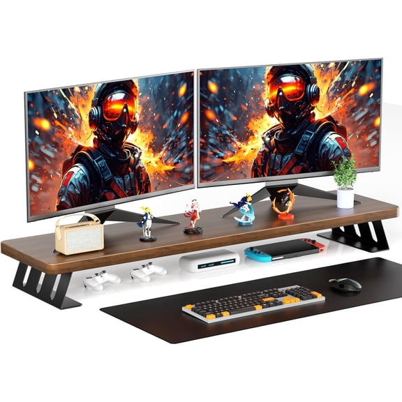 Dual Monitor Stand Riser, 39 Inch Large Wood Monitor Stands for 2 Monitors, Desk Monitor Riser for Computer/Laptop/Printer/TV, Stand Riser up to 220 lbs