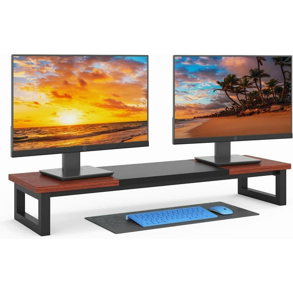 Dual Monitor Stand Riser, 39Inch Large Monitor Stands for 2 Monitors, Computer Monitor Stand, Wooden Desktop Oraganizer Shelf for Office Desk Computer,Laptop,TV