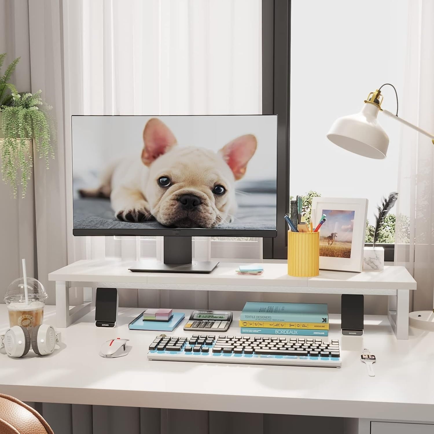 Dual Monitor Stand Riser, 39Inch Large Monitor Stands for 2 Monitors, Computer Monitor Stand, Wooden Desktop Oraganizer Shelf for Office Desk Computer,Laptop