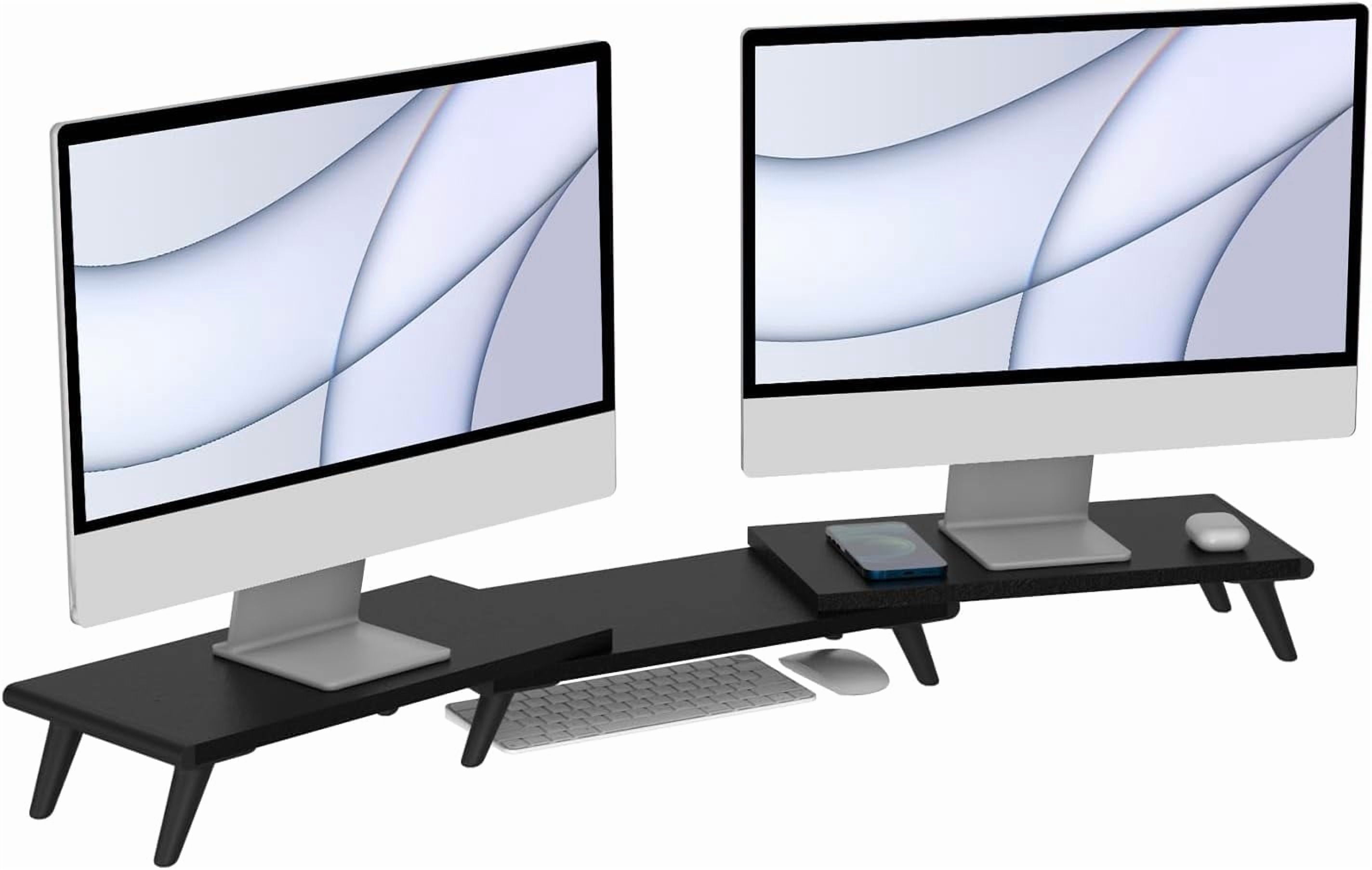 Dual Monitor Stand Riser for Desk, 43.6"*8.2"*3.2" Large Computer Stand for 2 Monitors, Laptop, Printer, Length and Angle Adjustable Computer Shelf, Home Office,Max 43.6" Length(Black)