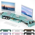 thumbnail image 1 of Dual Monitor Stand Riser, Desk Organizer With Drawer and 2 Pen Holders, Monitor Stand for Desk, Office Decor Essentials (Blue), 1 of 14