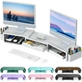thumbnail image 1 of Dual Monitor Stand Riser, Desk Organizer With Drawer and 2 Pen Holders, Monitor Stand for Desk, Office Decor Essentials (White), 1 of 14