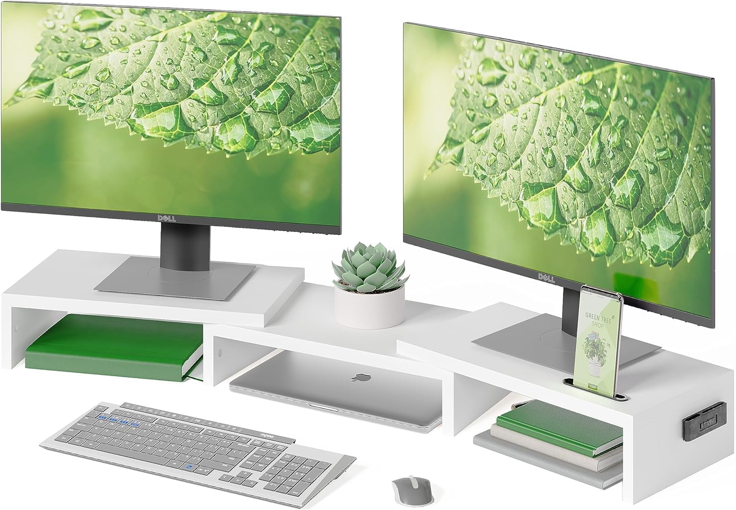 Dual Monitor Stand Riser with Smartphone Holder, Adjustable Length ...