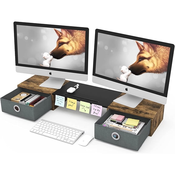 Dual Monitor Stand Riser with Two Drawers, Extra Large Storage Monitor Stand for 2 Monitors, Desktop Organizer Stand Storage for Computer,Laptop,Screen,Printer,TV