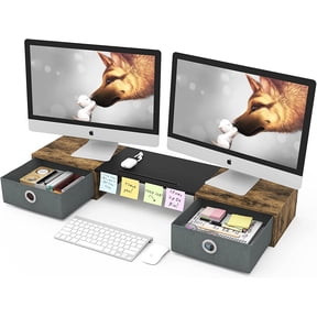 Dual Monitor Stand Riser with Two Drawers, Extra Large Storage Monitor Stand for 2 Monitors, Desktop Organizer Stand Storage for Computer,Laptop,Screen,Printer,TV