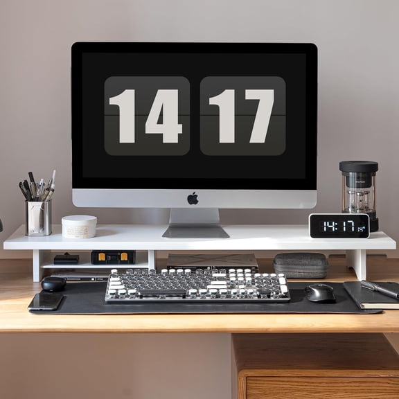 Dual Monitor Stand Riser White, 2-Tier Desk Organizer for PC Computer Monitor Printer Heavy TV to 300 lbs