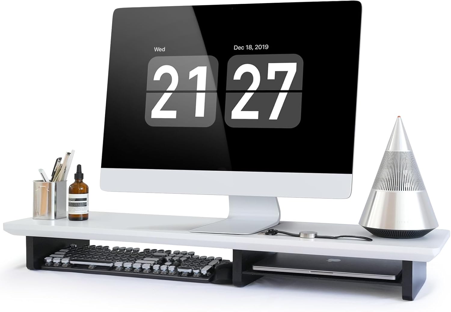 Dual Monitor Stand Riser White, Sturdy Bamboo 2 Tiers Computer Riser ...