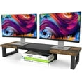 thumbnail image 1 of Dual Monitor Stand Riser, Wood and Steel Multi-Purpose Desktop Storage Stand for 2 Monitors for Computer, Laptop, Printer, TV, Rustic Brown, 1 of 5
