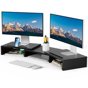 Dual Monitor Stand Riser with Adjustable Length & Angle, Multifunctional Double Monitor Riser with 2 Slot for PC, Computer