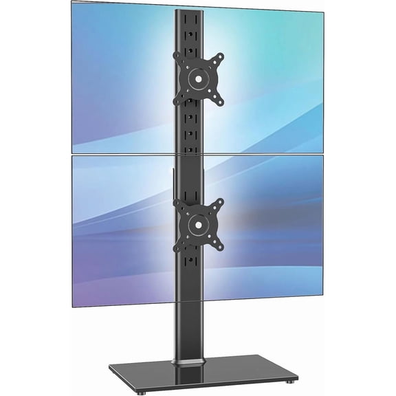 Dual Monitor Stand Vertical Stack Screen Free-Standing Desk Mount Arm Riser Fits Two 13 to 34 Inch Computer Monitors with Swivel,Tilt, Height Adjustable,VESA Stand 100x100mm, 75x75mm AX05TB02