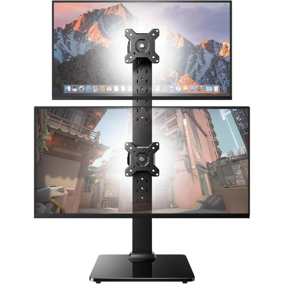 Dual Monitor Stand for 13 to 34 Inch, Max Load 44 lbs, Vertical Monitor Mount, Freestanding Monitor Riser with Swivel