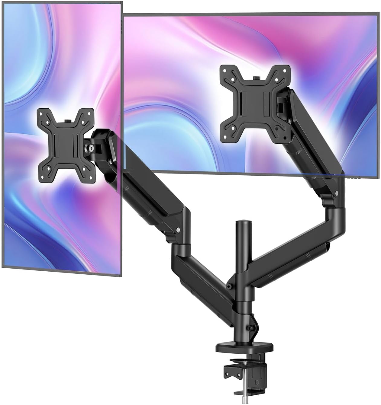 Dual Monitor Stand for 17-27 inch Computer Screens, Adjustable Monitor Riser Holds up to 20 lbs, Black