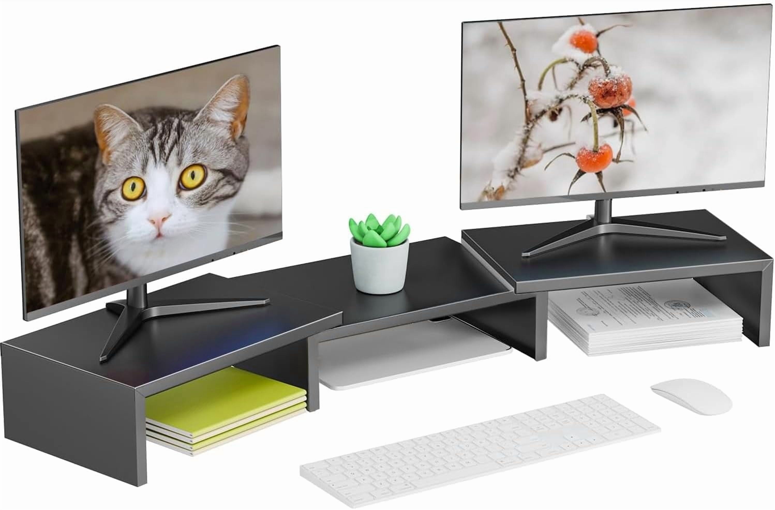 Dual Monitor Stand for Desk, Metal Computer Stand, Desk Shelf Riser,Desktop Organizer for Home and Office Use (Black)