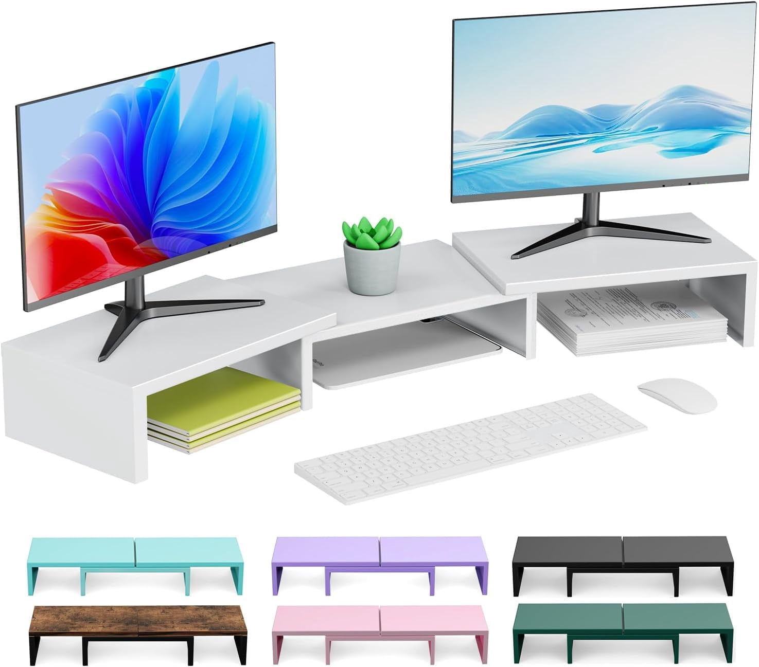 Dual Monitor Stand for Desk, Metal Computer Stand, Desk Shelf Riser,Desktop Organizer for Home and Office Use (Black)