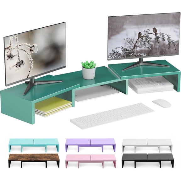 Dual Monitor Stand for Desk, Metal Computer Stand, Desk Shelf Riser,Desktop Organizer for Home and Office Use (Green)