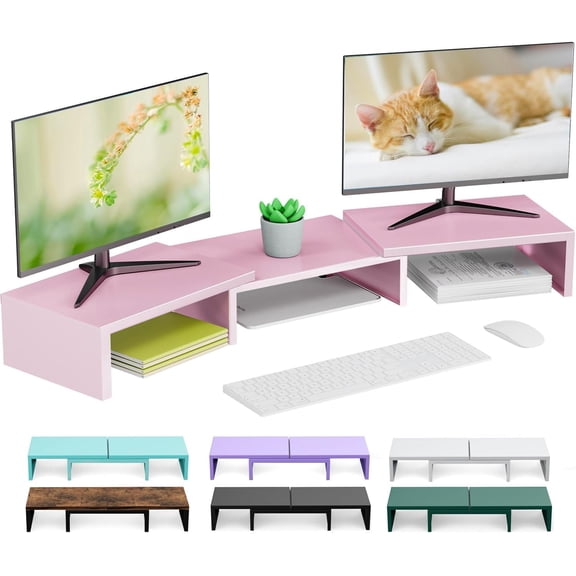 Dual Monitor Stand for Desk, Metal Monitor Riser, Pink office Supplies and Accessories (Pink)