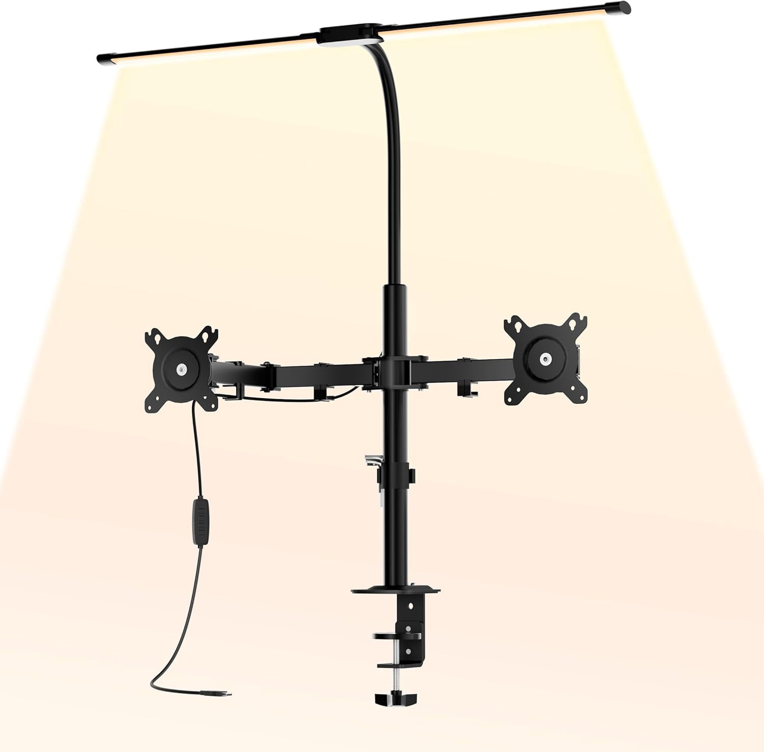 Dual Monitor Mount with LED Desk Light, Heavy Duty Dual Monitor Stand Holds up to 32" Screens, Supports 19.84 lbs per Monitor Arm