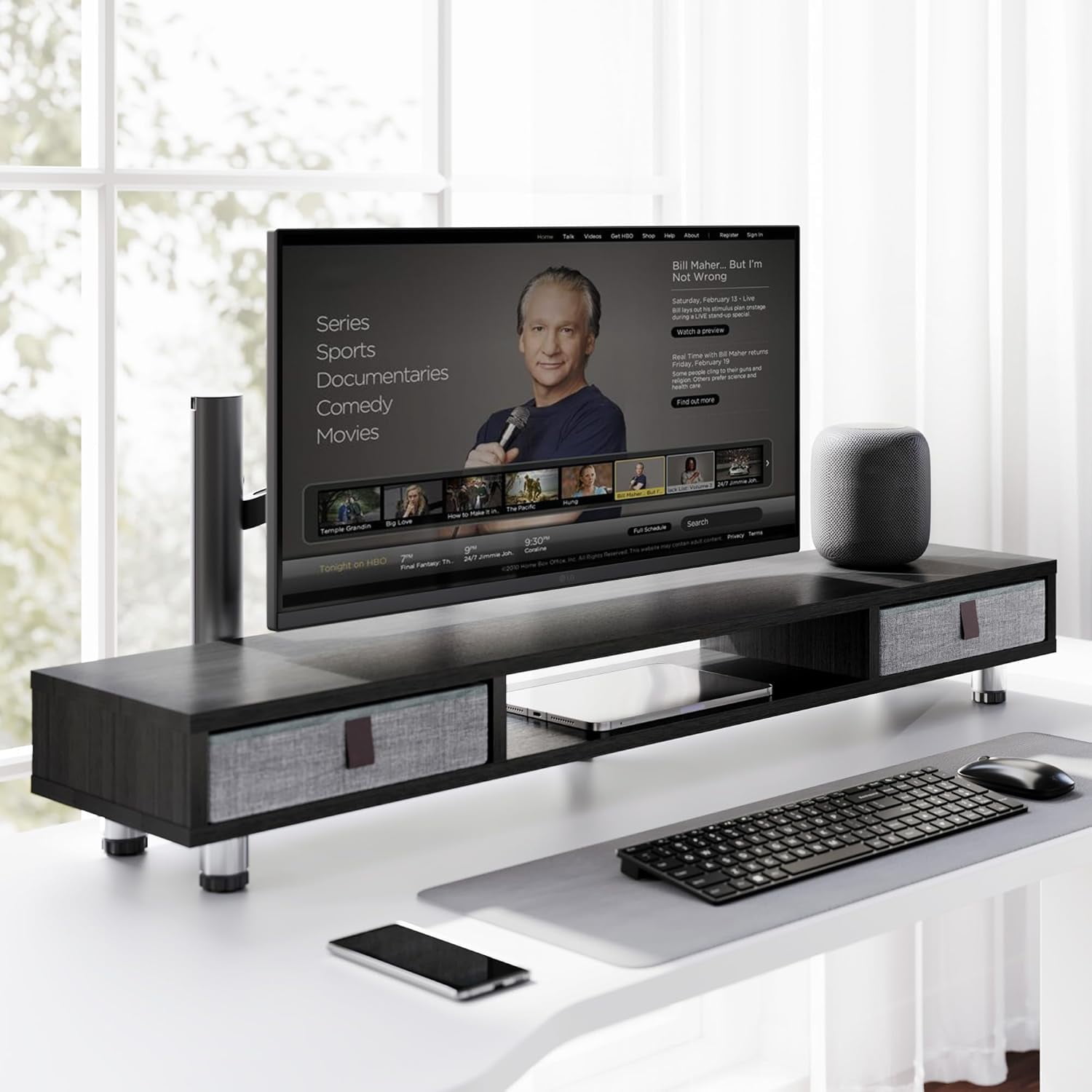 Dual Monitor Stand with 2 Drawers, 42.5 Inches Large Computer Riser for Desk