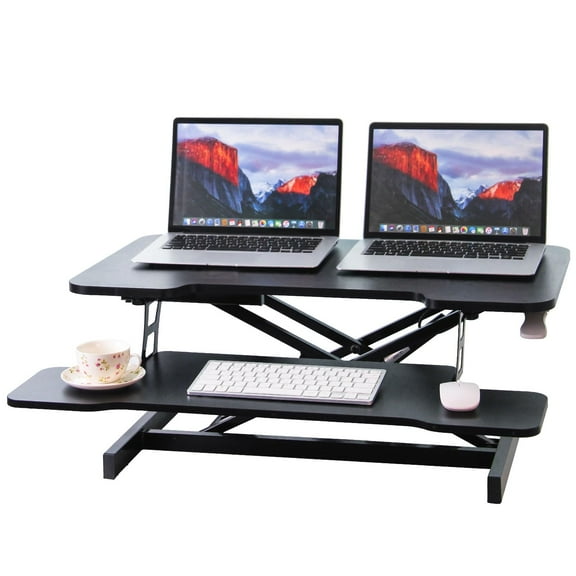 Dual Monitor Standing Desk Converter 32 Inch Adjustable Sit to Stand Workstation with Keyboard Tray for Home Office Laptop Desk Riser, Black
