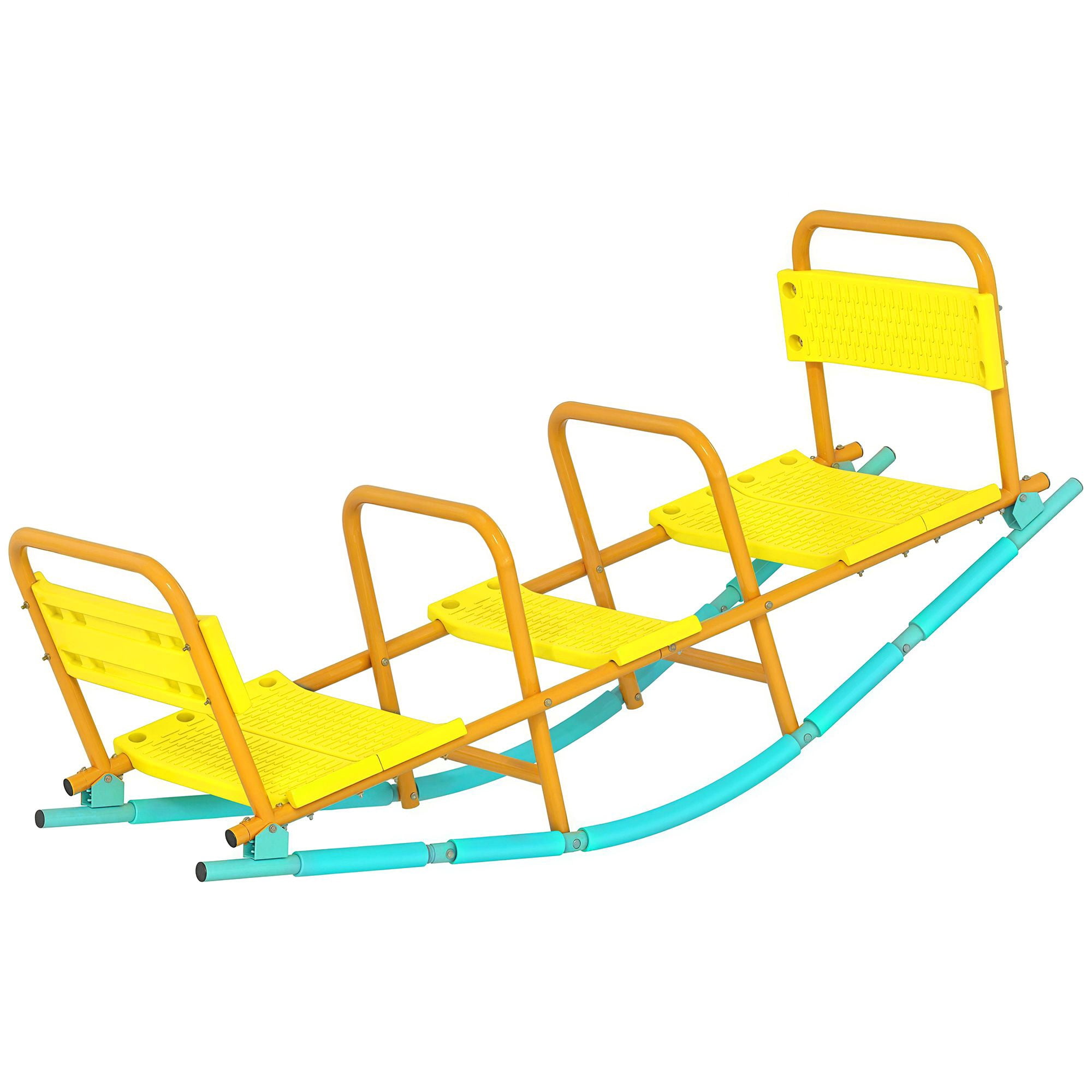 Dual Motion Kids Teeter Totter with Rocking Base, Heavy Duty Steel Frame Seesaw with Backrests Handrails Holds 220lbs, Indoor Outdoor Play Equipment for Children Ages 3-8