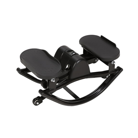 Dual-Motion Mini Stair Stepper with Resistance Bands - 350 lbs Capacity - 3D U-Shape Rocking Stepper, LCD Monitor, Low Impact Cardio - Glute & Leg Training, Non-Slip Mat - Black