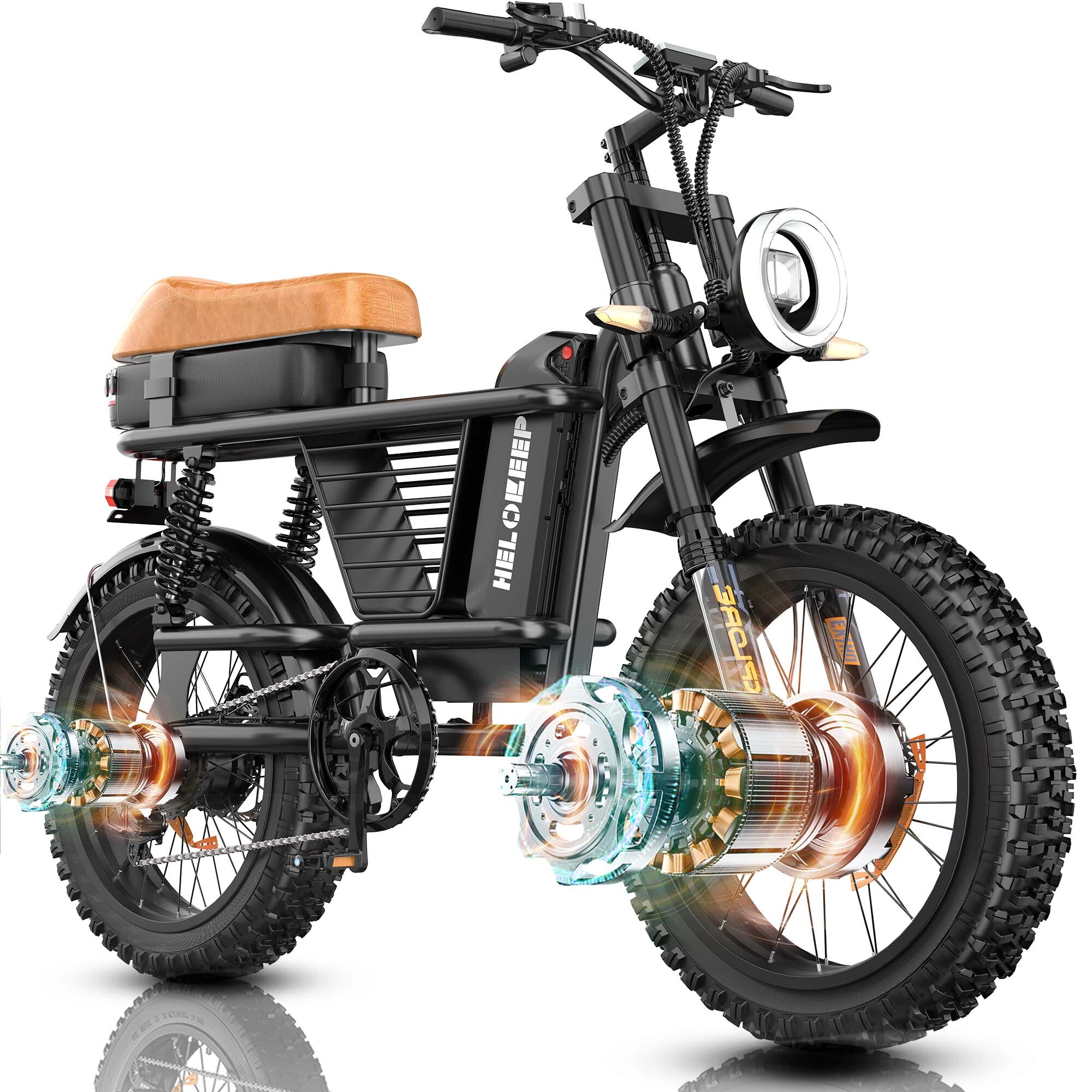 Dual Motor 3000W Peak Electric Bike for Adults, 20" Fat Tire E-Mountian Bike, 48V 15.6Ah Battery Ebike, Storage Rack, UL2849