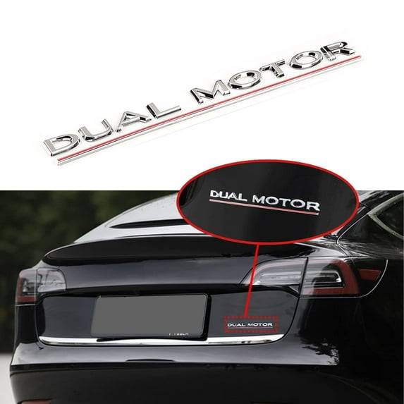 Dual Motor Badge Emblem Sticker Plaid Decor Compatible for Model 3 Y X S Accessories (Matt Black-Red Line) z