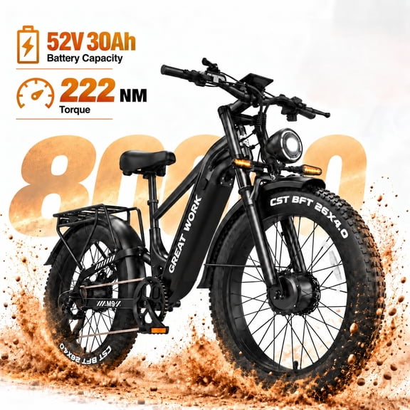 Dual Motor Bike for Adults, 52V 30AH 1560Wh Peak 8000W, 100 Miles Long Range, Fast Speed 45MPH Full Suspension All Terrain Steep Hills UL2849