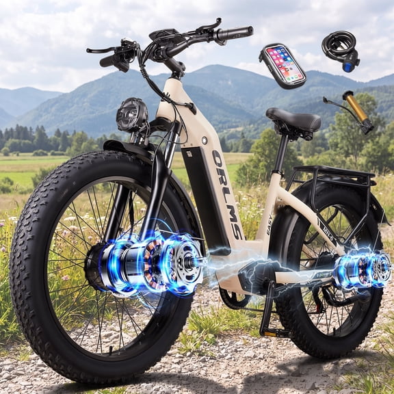 Dual Motor Electric Bike for Adult, 26" x4" Fat Tire Electric Bike, Up to 8000W Peak, 52V 23Ah Built-in Lithium Battery, Up to 45MPH & 105 Miles Range, Off-Road & Urban Riding